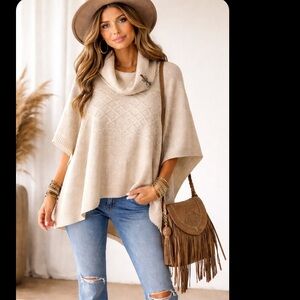 NYDJ Women's Cable Knit Cowl
Neck Poncho Sweater Oversized 
Size: S